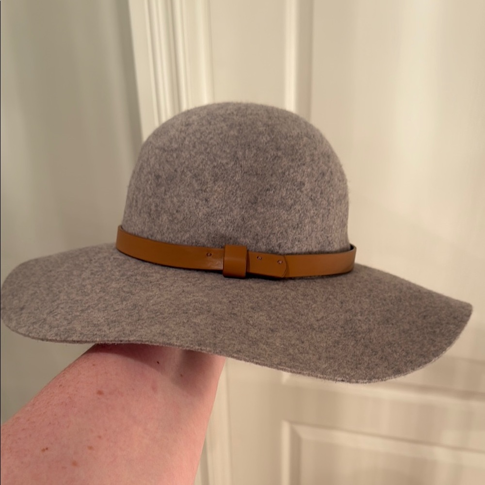 Light Grey Wool Hat with Brown Band